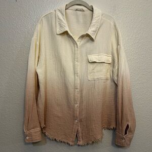 New In |  100% Cotton, Ombré Gauze Long Sleeve Button Down Top, Size Large